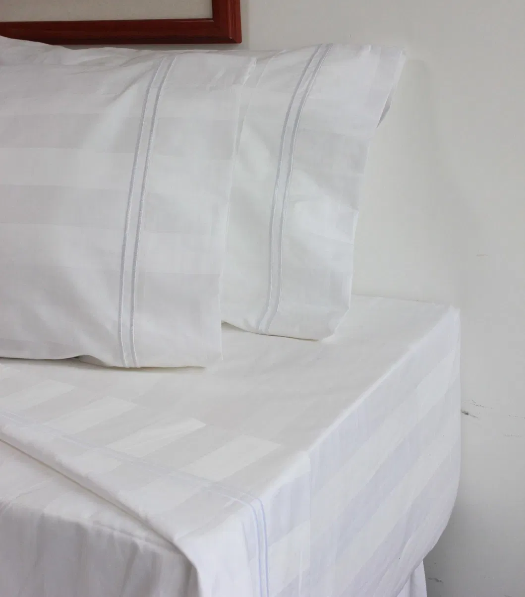 100% Combed Cotton 300 Tc 3cm Sateen Stripe Bedding Set for Hotel & Home