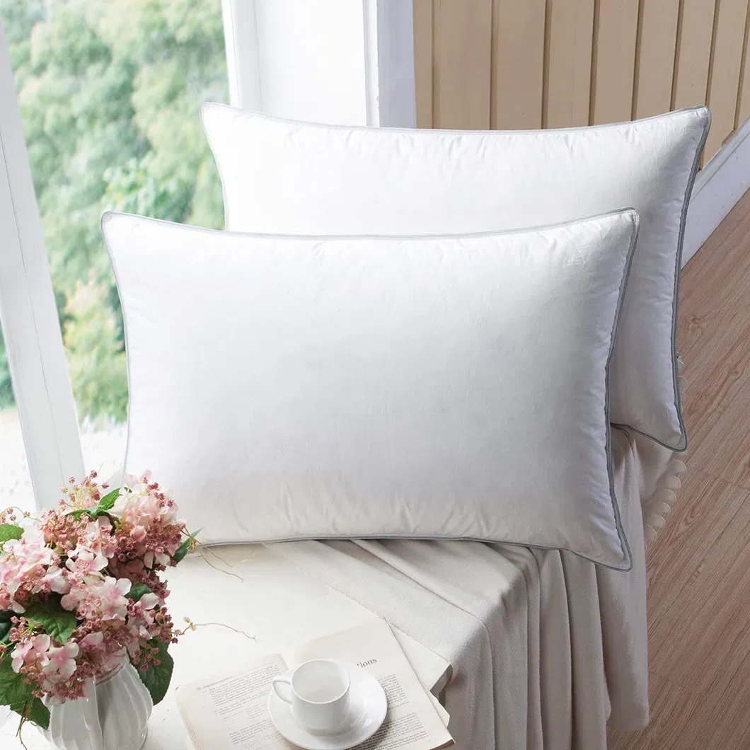 100% Organic Cotton Fabric 3 Cambers White Goose Down Feather Filled King Size Hotel Bedroom Neck Pillow Insert