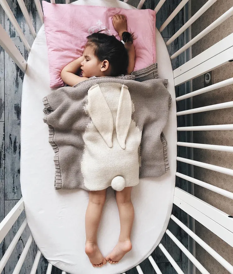 80X100cm Super Soft 100 Cotton 3D  Rabbit Knitted Baby  Blanket