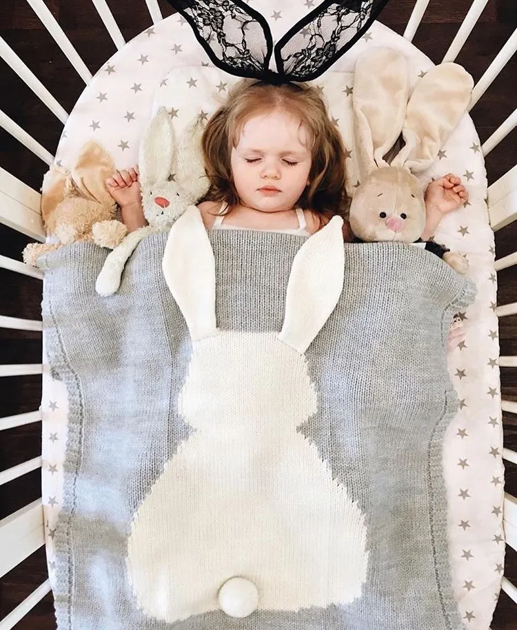 80X100cm Super Soft 100 Cotton 3D  Rabbit Knitted Baby  Blanket 