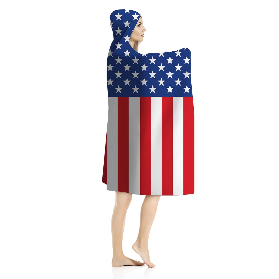 Adult Sweatshirt USA Flag with Berber Fleece Thick Hoodie Blanket