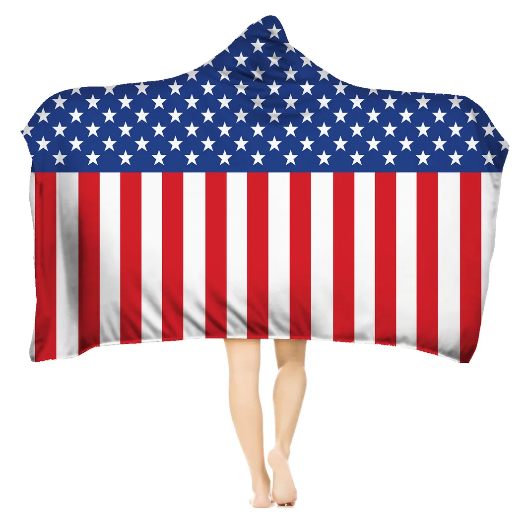 Adult Sweatshirt USA Flag with Berber Fleece Thick Hoodie Blanket