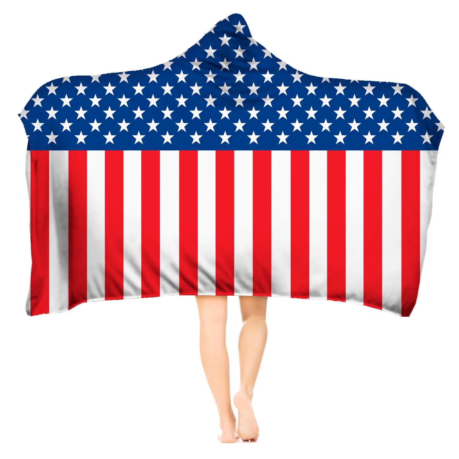 Adult Sweatshirt USA Flag with Berber Fleece Thick Hoodie Blanket
