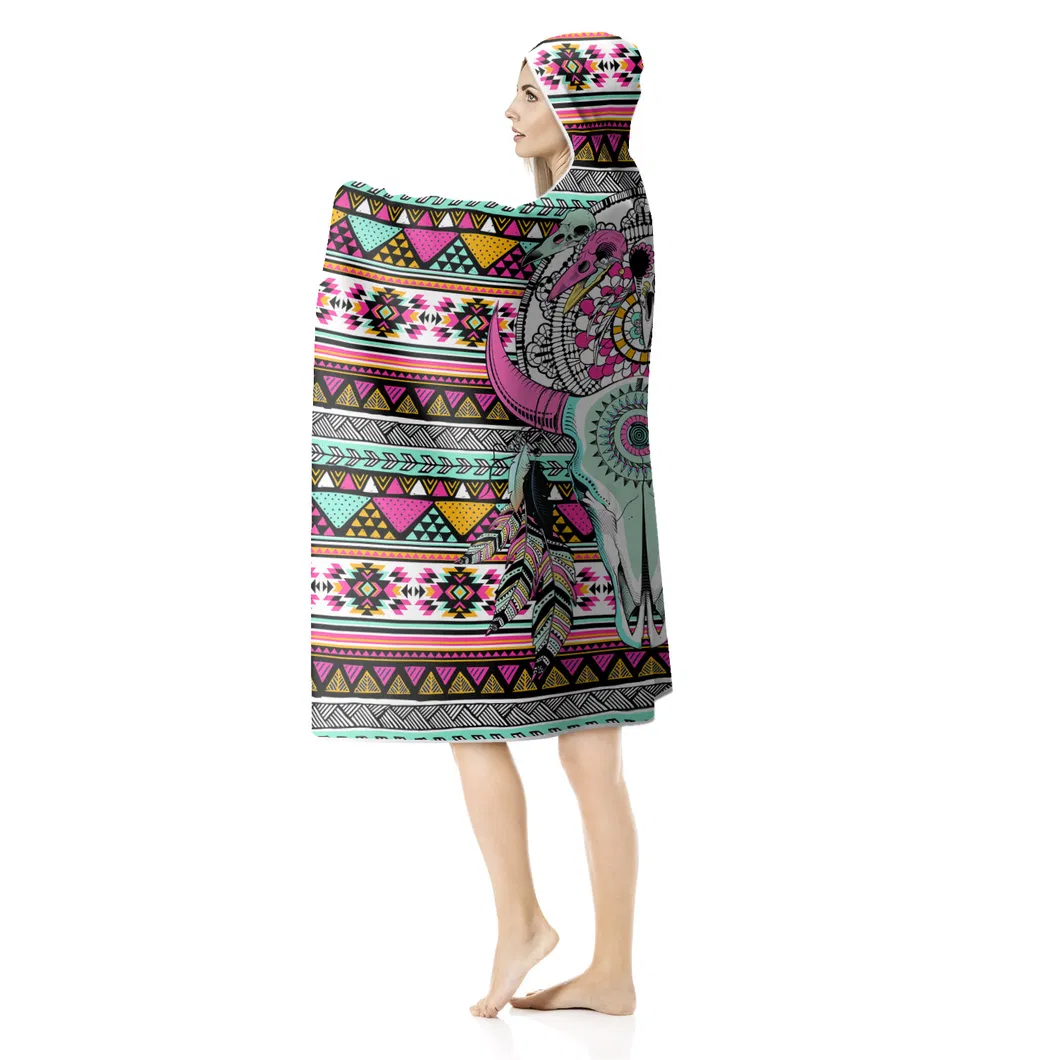 Anti-Wind Hooded Quilt with Berber Fleece Kids Bedding Printing Hoodie Blanket