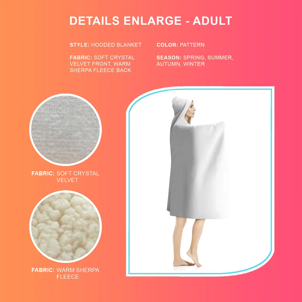 Anti-Wind Hooded Quilt with Berber Fleece Kids Bedding Printing Hoodie Blanket