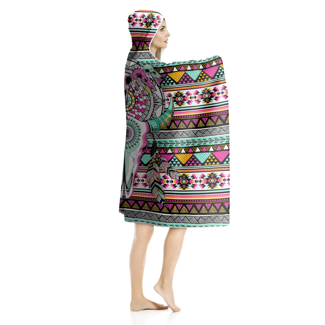 Anti-Wind Hooded Quilt with Berber Fleece Kids Bedding Printing Hoodie Blanket