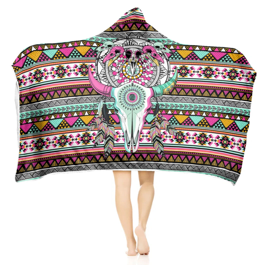 Anti-Wind Hooded Quilt with Berber Fleece Kids Bedding Printing Hoodie Blanket