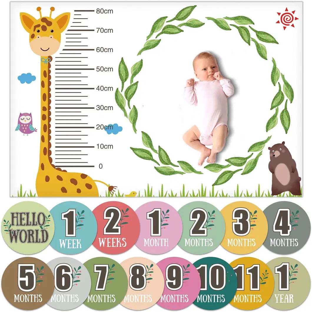 Baby Milestone Blanket with Length Ruler Come with 15 PCS Monthly Milestone Cards Comfortable Soft Fleece Blanket Watch Me Grow Baby Shower Christening Gift