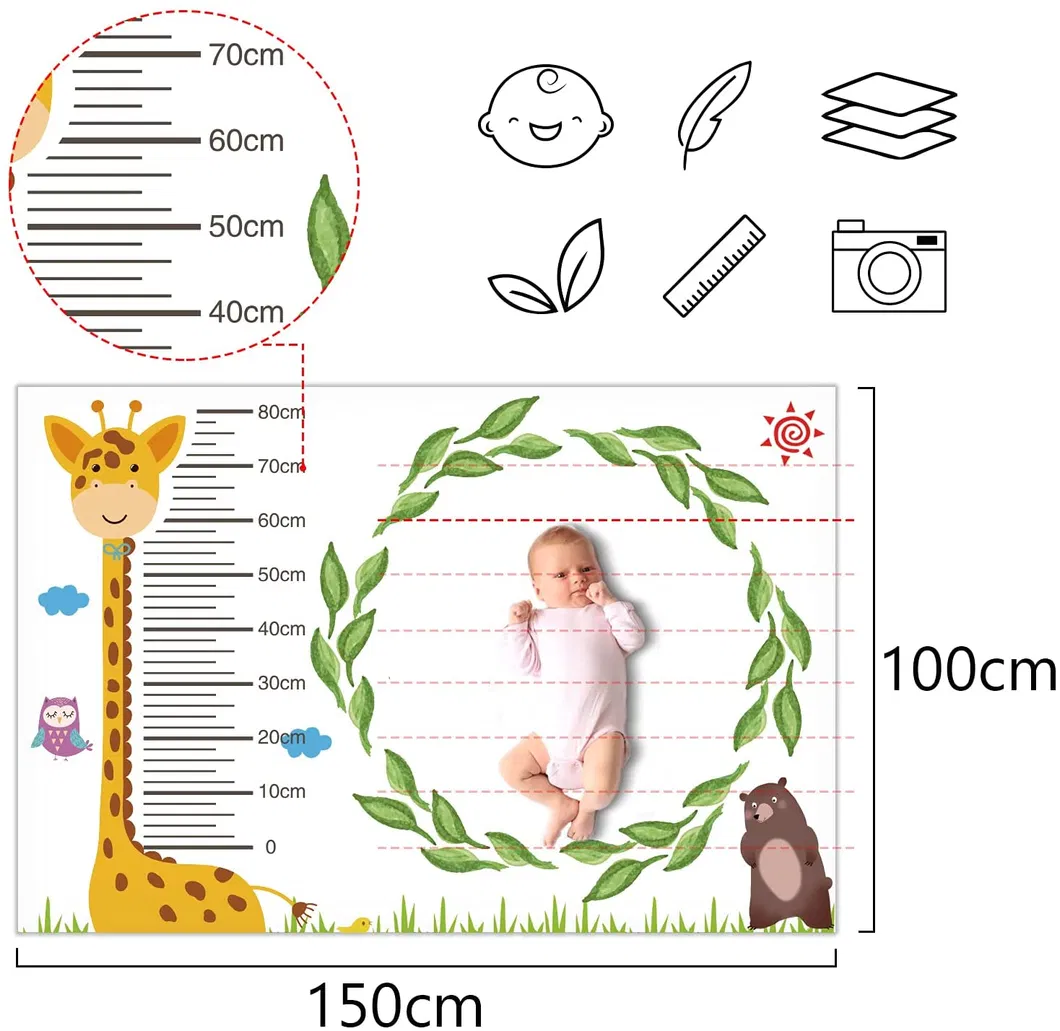 Baby Milestone Blanket with Length Ruler Come with 15 PCS Monthly Milestone Cards Comfortable Soft Fleece Blanket Watch Me Grow Baby Shower Christening Gift