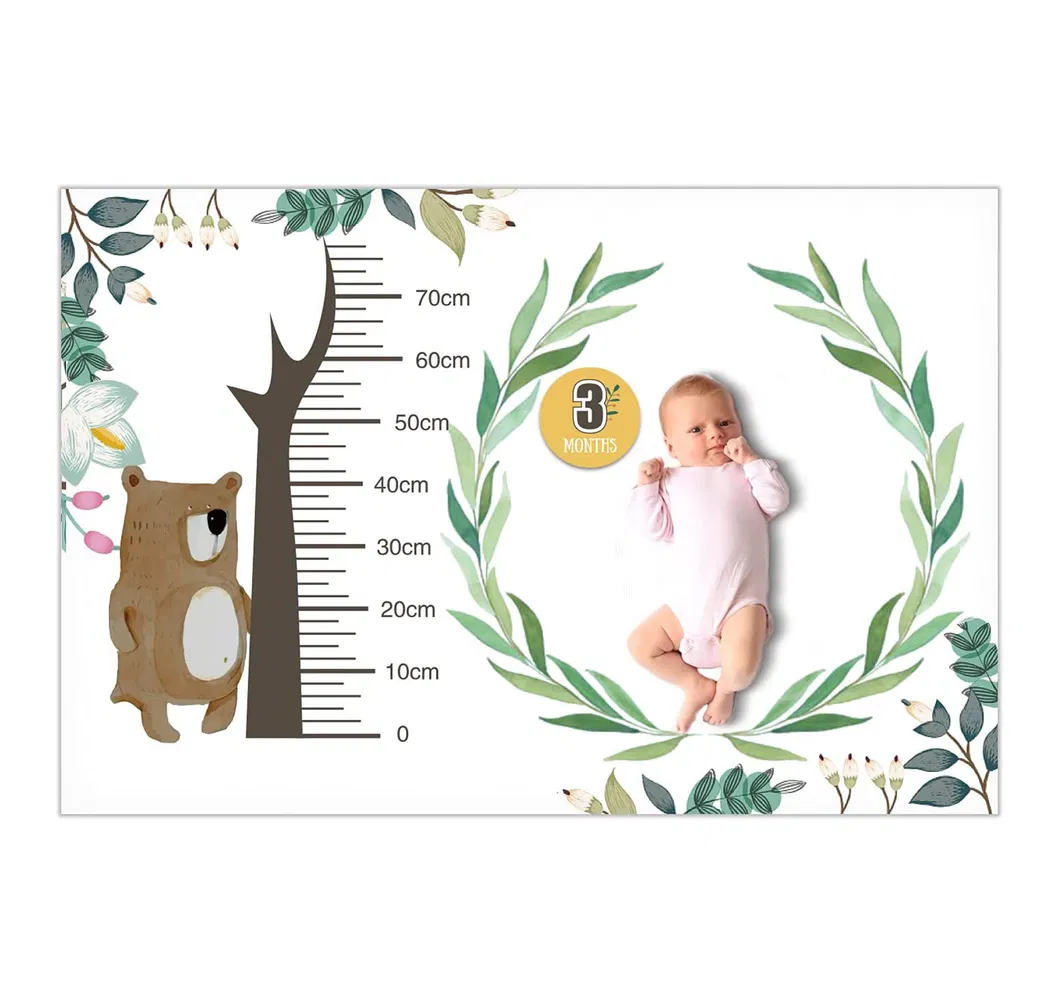 Baby Milestone Blanket with Length Ruler Come with 15 PCS Monthly Milestone Cards Comfortable Soft Fleece Blanket Watch Me Grow Baby Shower Christening Gift