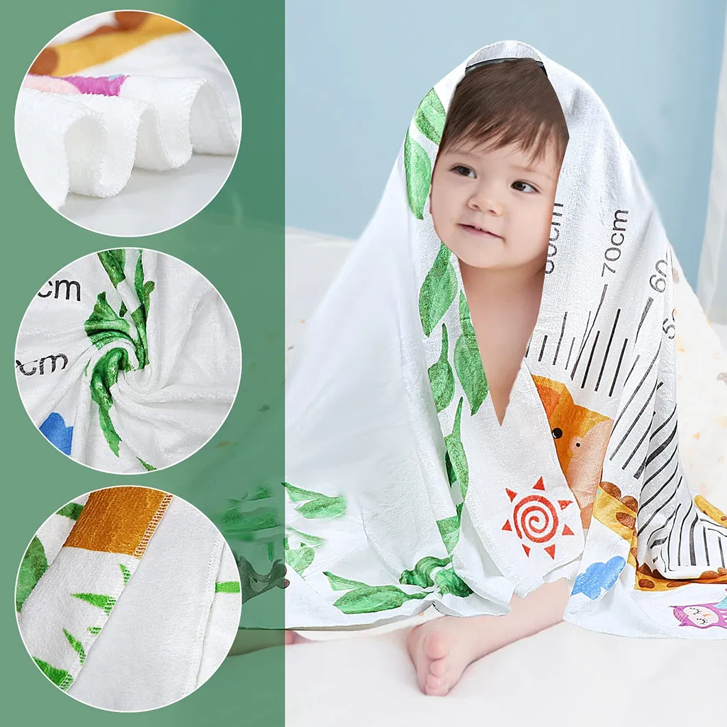 Baby Milestone Blanket with Length Ruler Come with 15 PCS Monthly Milestone Cards Comfortable Soft Fleece Blanket Watch Me Grow Baby Shower Christening Gift