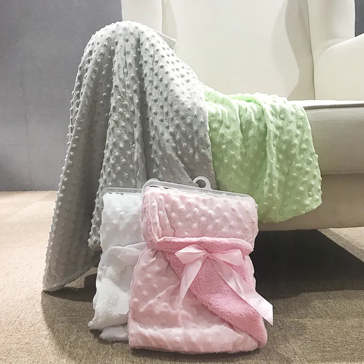 China Factory Minky DOT Soft Sherpa Double Layer Baby Blanket
