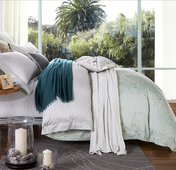 Cotton Material Nature Green Comfortable Winter Bed Sheet Bed Linen for Home