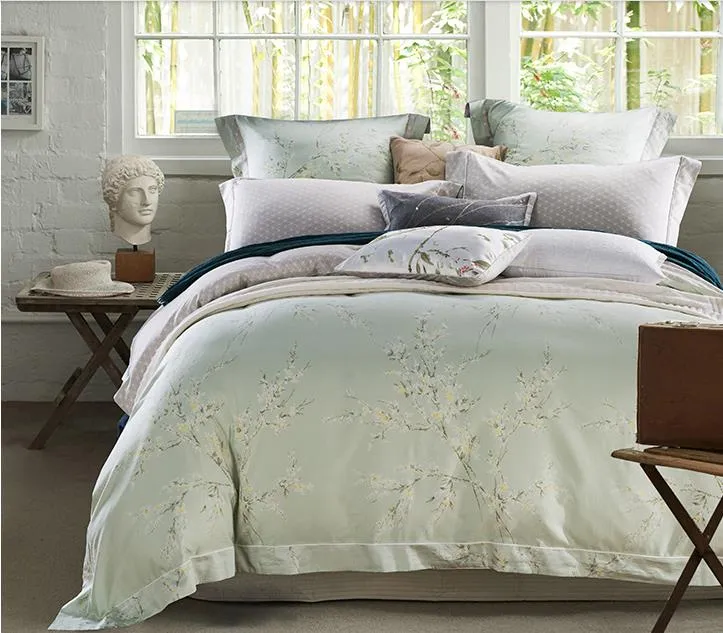 Cotton Material Nature Green Comfortable Winter Bed Sheet Bed Linen for Home