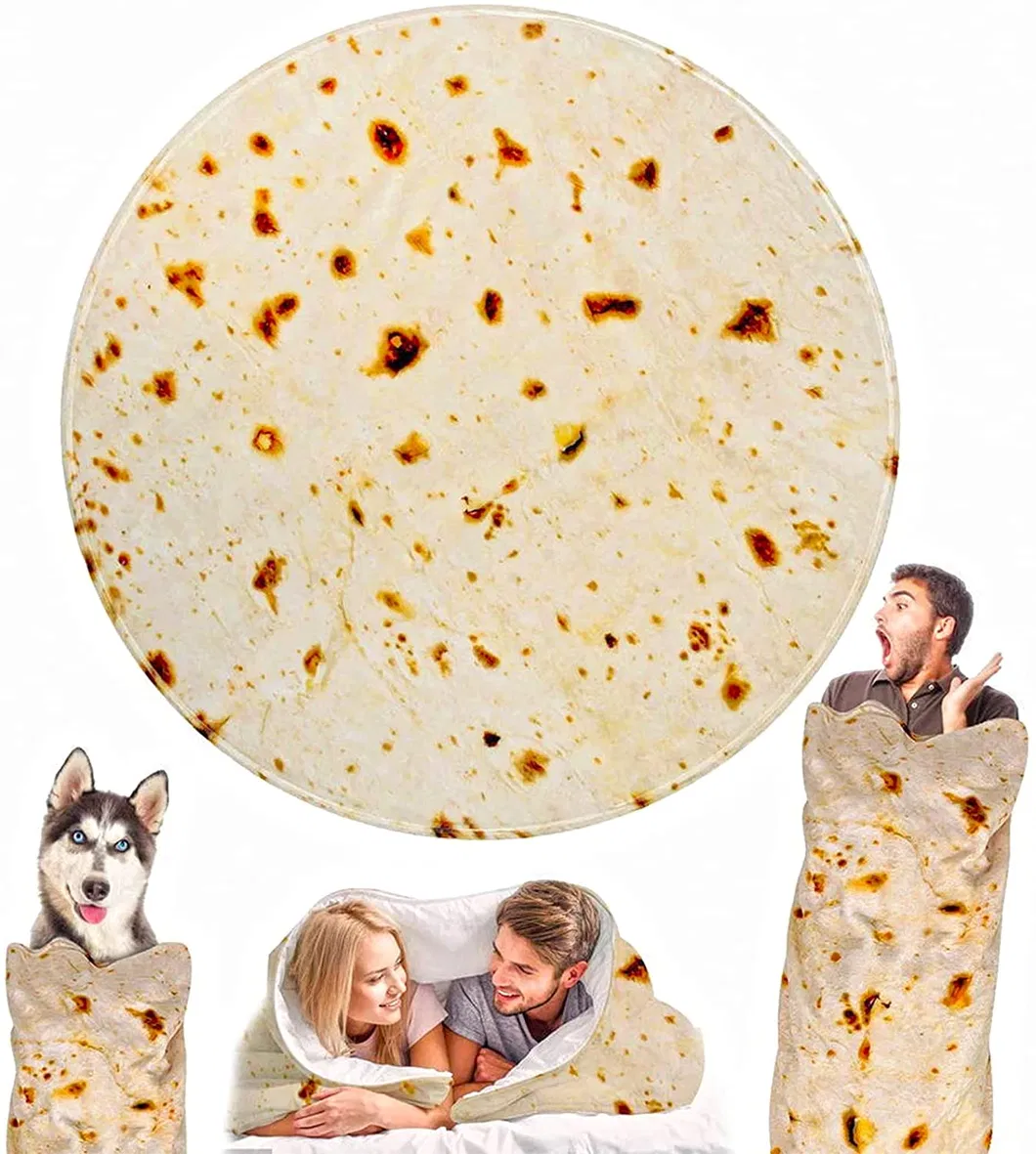 Custom Design Portable Wearable Flannel Fleece Round Burrito Pizza Blanket