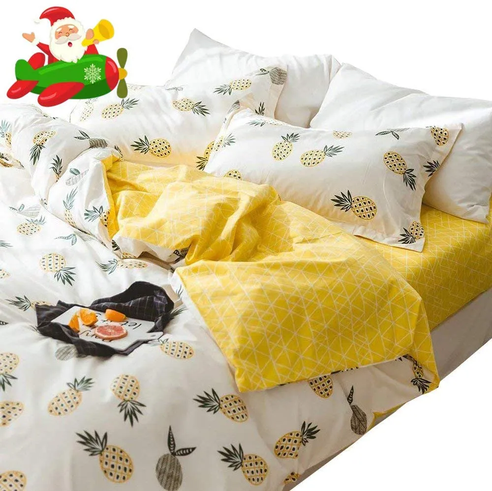 Custom Home Bedding Four Sets 100% Cotton Flat Sheet, Quilt Cover, Bed Linen with Pillow Case