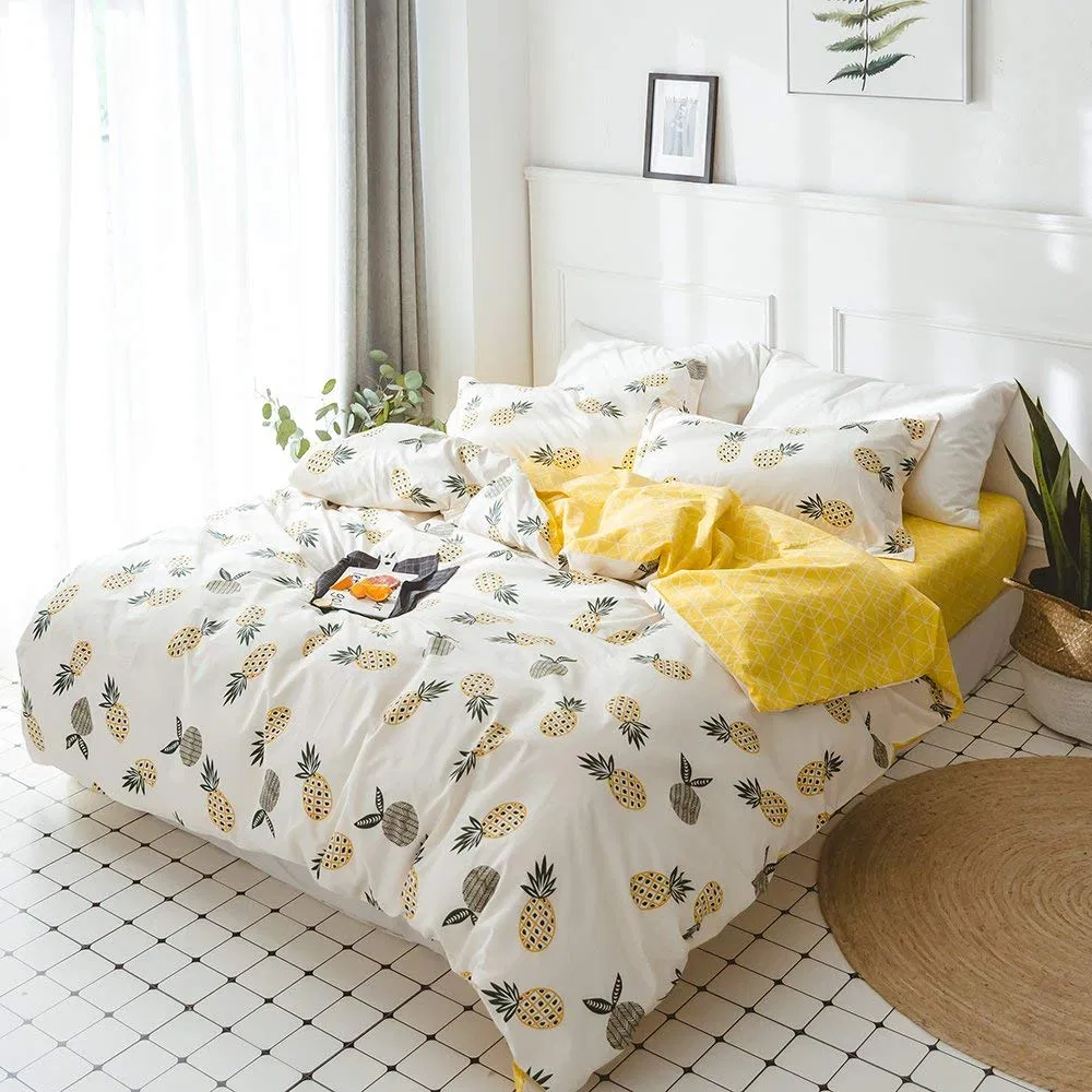 Custom Home Bedding Four Sets 100% Cotton Flat Sheet, Quilt Cover, Bed Linen with Pillow Case