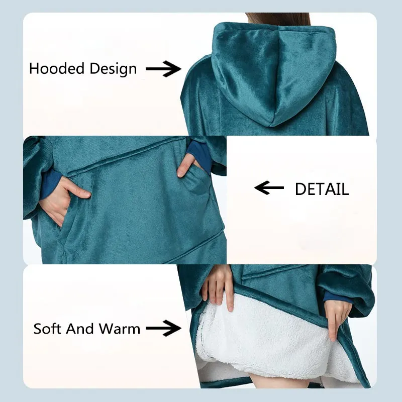 Custom Printed Soft Oversized Wearable Hooded Hoodie Blanket