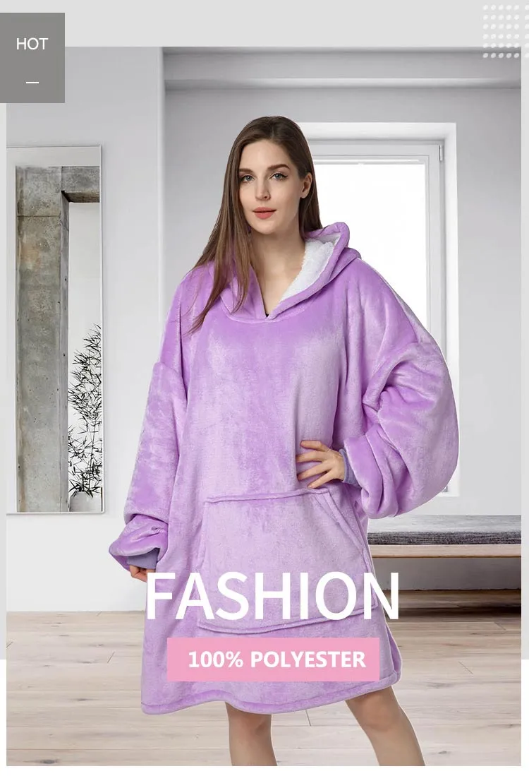 Custom Printed Soft Oversized Wearable Hooded Hoodie Blanket