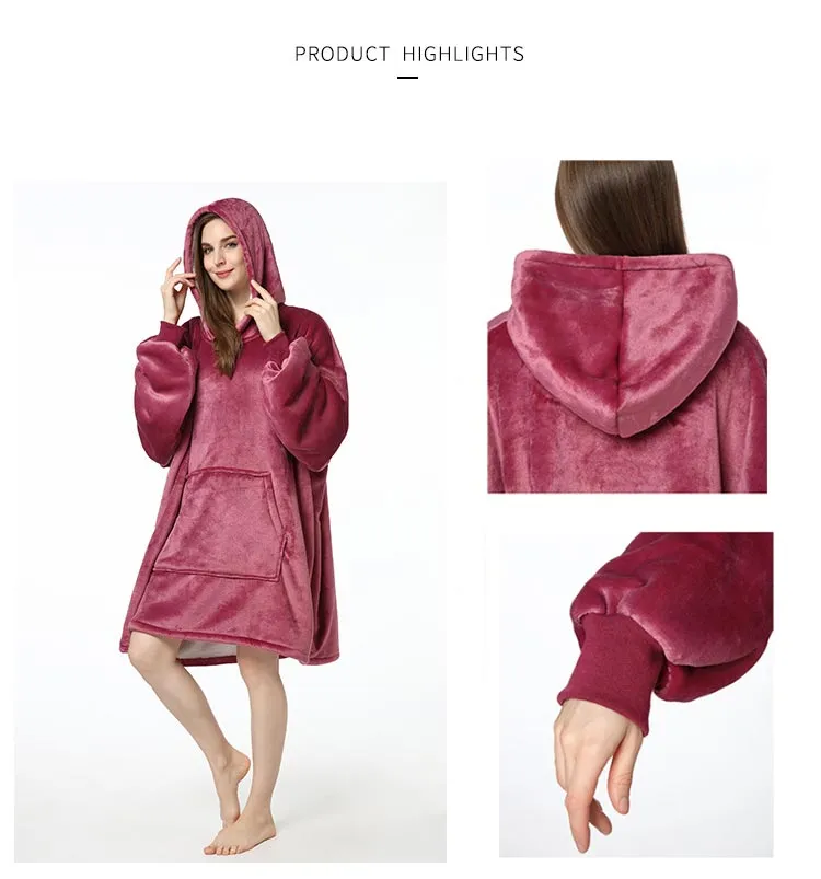 Custom Printed Soft Oversized Wearable Hooded Hoodie Blanket