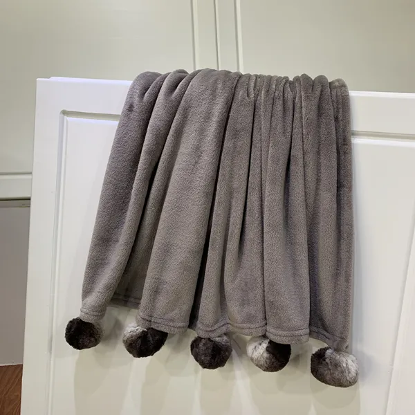 Cute Flannel Plaids with Rabbit Pompons Polyester Blankets