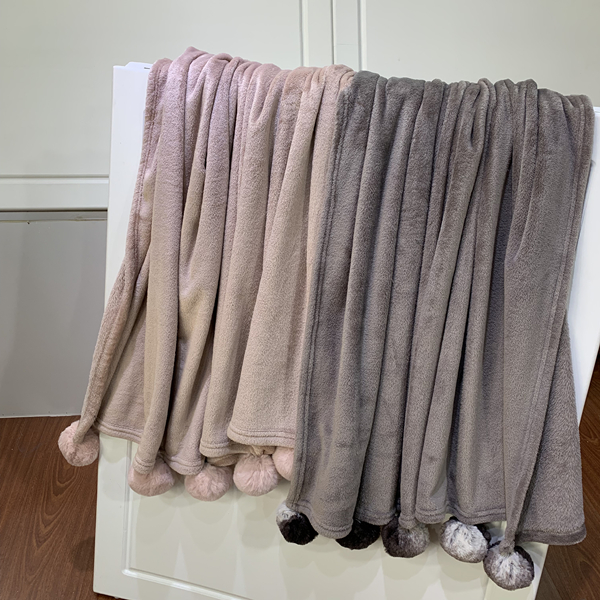 Cute Flannel Plaids with Rabbit Pompons Polyester Blankets