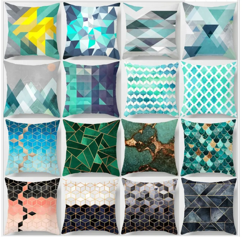 Geometric Pillow Covers Blue Plaid Stripes Print Pillowcase for Home Chair Sofa Decoration Pillowcases