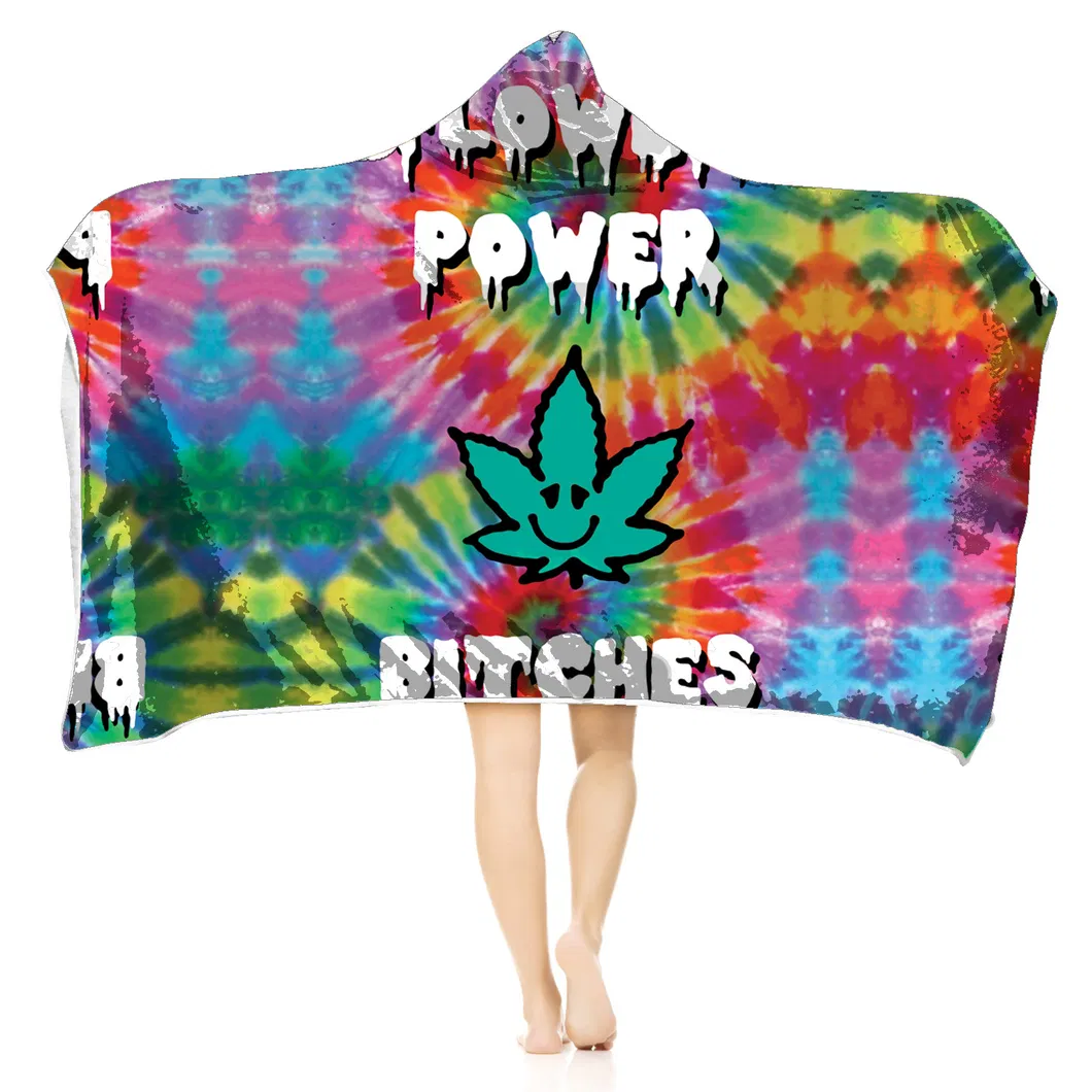 Outdoor Anti-Wind Bedding Coloured Leaves Hoodie Sweatshirt Thick with Berber Fleece Hooded Blanket