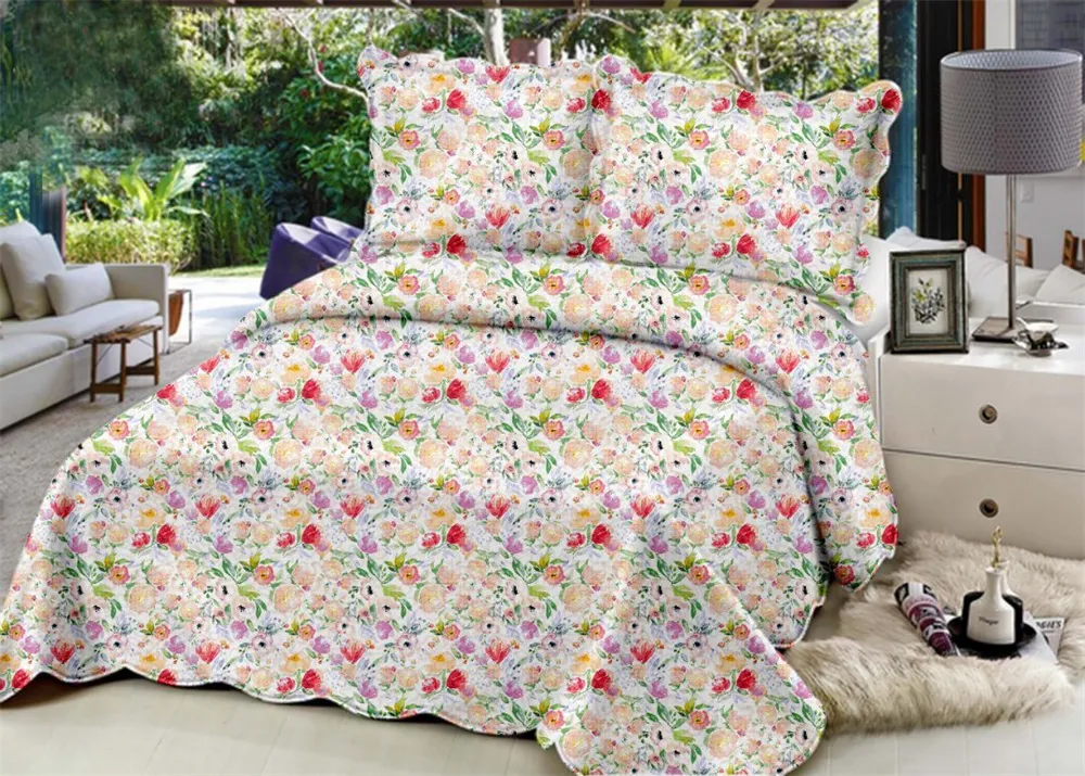 Printed Bedspread Bedspread Bed Linen One-Piece Cotton Mattress Cover Non-Slip Fixed Cotton Bedspread