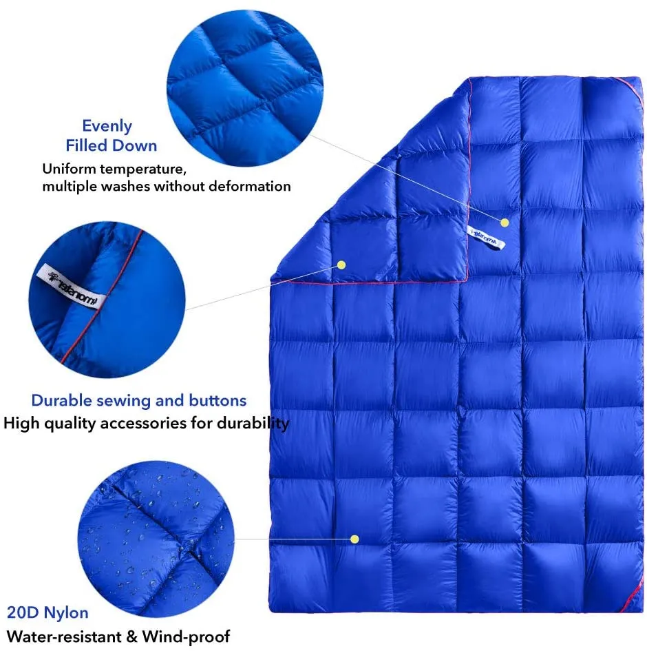 Ultralight Winter Warm 20d 400t Nylon Waterproof Feather Down Blanket Outdoor Camping Blanket for Traveling