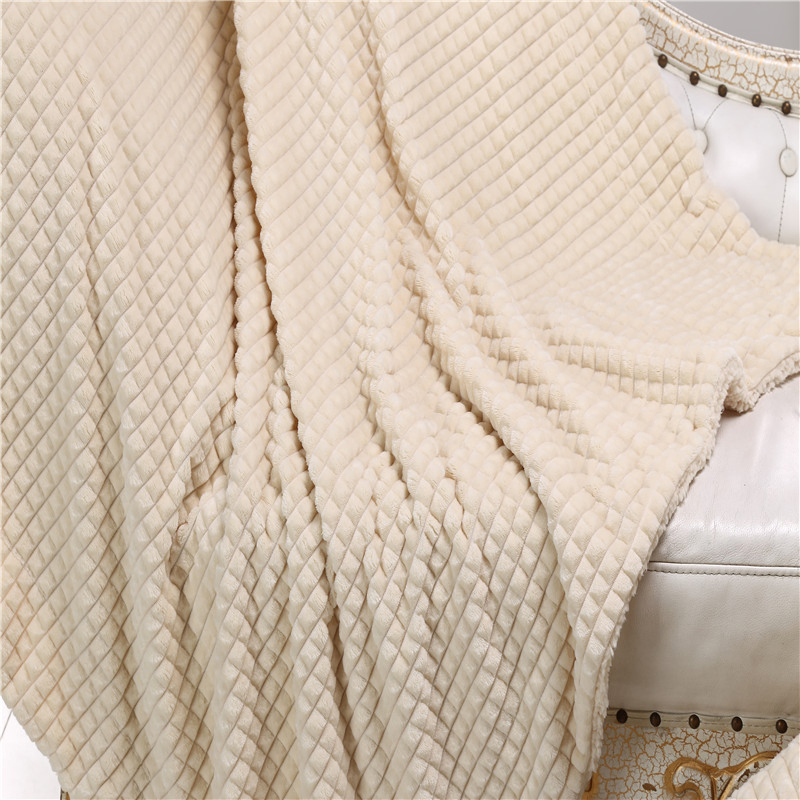 Waffle Fluffy Sherpa Velvet Blanket for Couch & Beds Reversible & All Seasons Ivory