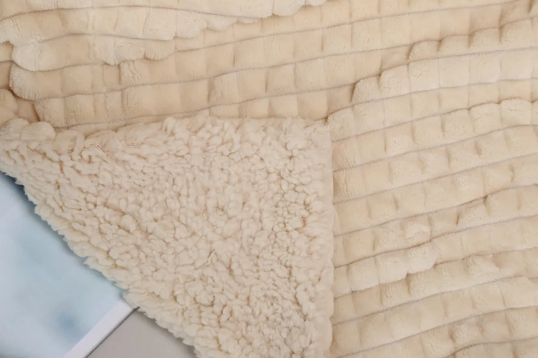 Waffle Fluffy Sherpa Velvet Blanket for Couch & Beds Reversible & All Seasons Ivory