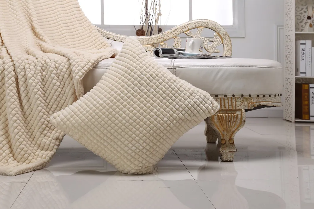 Waffle Fluffy Sherpa Velvet Blanket for Couch & Beds Reversible & All Seasons Ivory