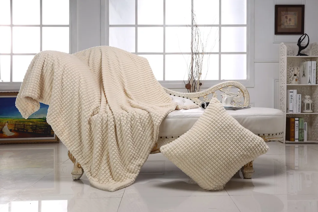 Waffle Fluffy Sherpa Velvet Blanket for Couch & Beds Reversible & All Seasons Ivory