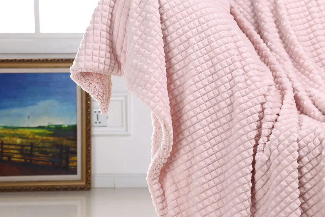 Waffle Fluffy Sherpa Velvet Blanket for Couch & Beds Reversible & All Seasons Pink