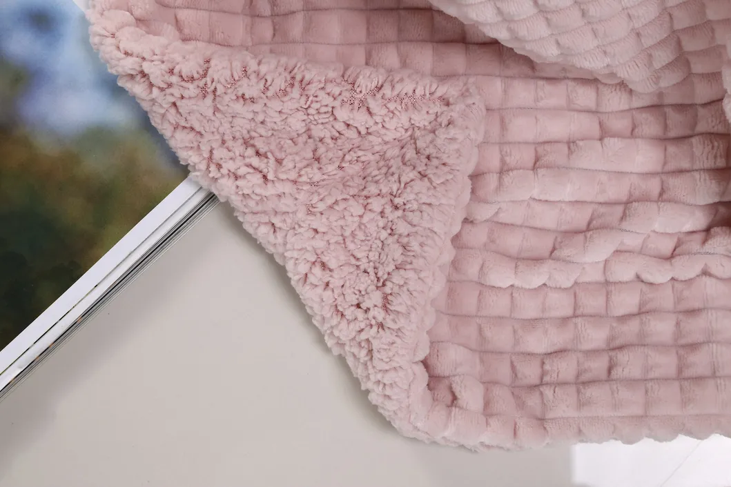 Waffle Fluffy Sherpa Velvet Blanket for Couch & Beds Reversible & All Seasons Pink