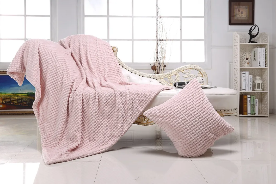 Waffle Fluffy Sherpa Velvet Blanket for Couch & Beds Reversible & All Seasons Pink