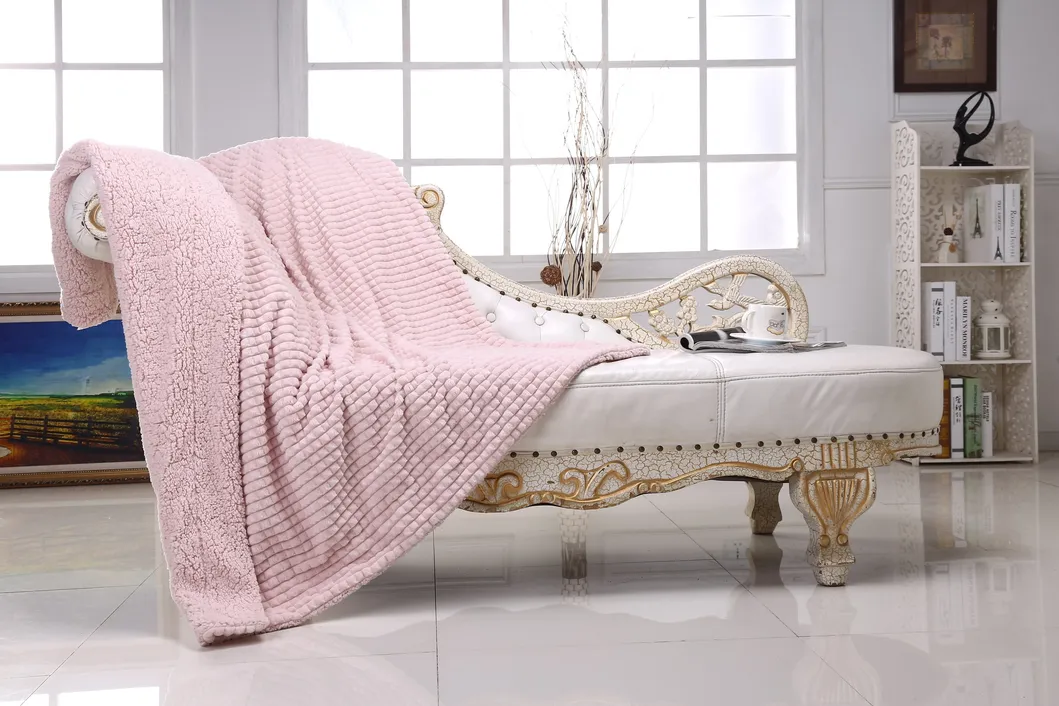 Waffle Fluffy Sherpa Velvet Blanket for Couch & Beds Reversible & All Seasons Pink