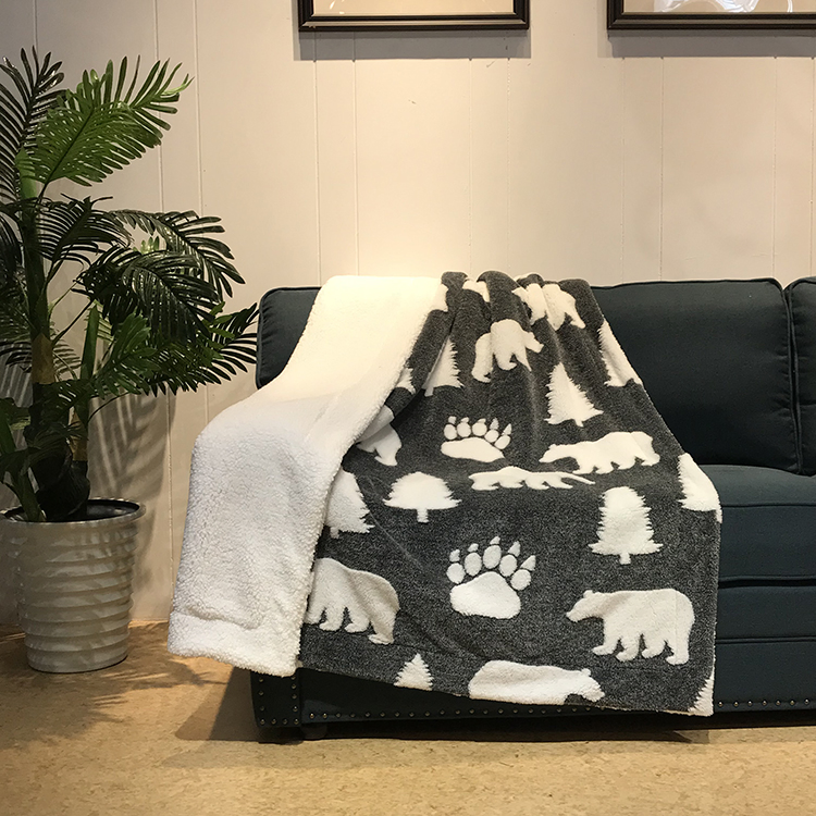 Warm and Comfortable Sofa Blanket of Bear Reversible Sherpa Melange Fluffy Fleece Blanket