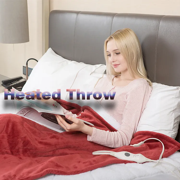 Wholesale 50X60′ ′ Super Cosy Flannel Heated Throw Microplush Electric Heating Throw Blanket